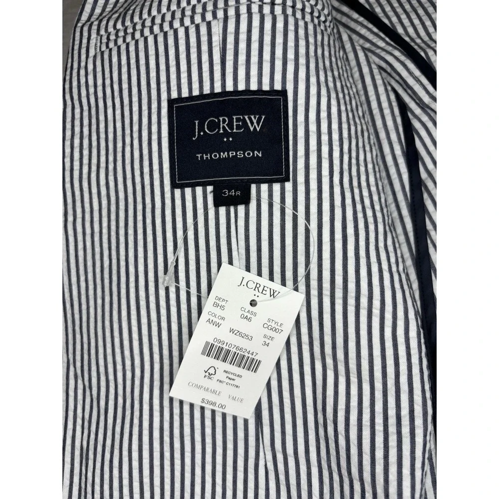 J.Crew Thompson Blue & White Striped Seersucker Blazer Men's 34R NWT $398 Decon
